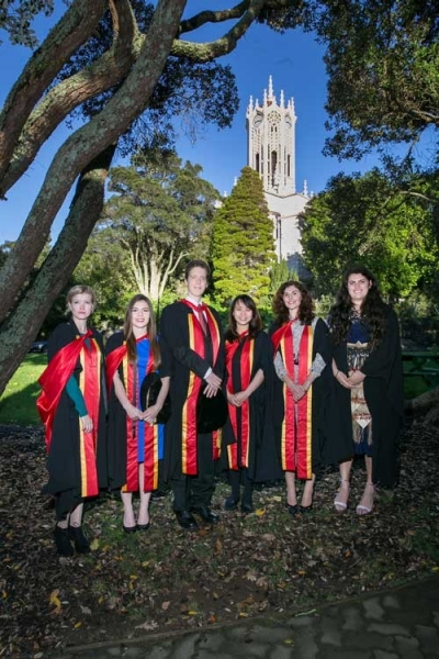 Liggins graduates pictured left to right: Nataliia Burakevych, Chantal Pileggi, William Schierding, Kai Yie Tay, Malina Doynova and Siobhan Tu'akoi.